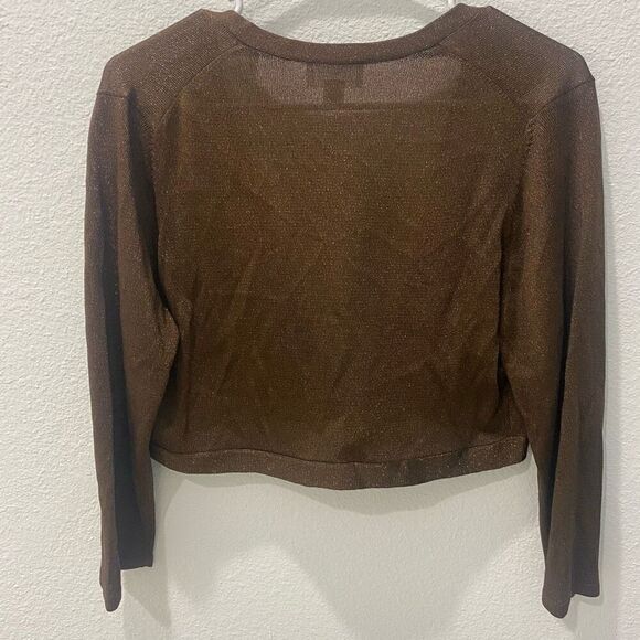 Loft Brown Shimmery Cropped Cardigan Size Large - Picture 5 of 6